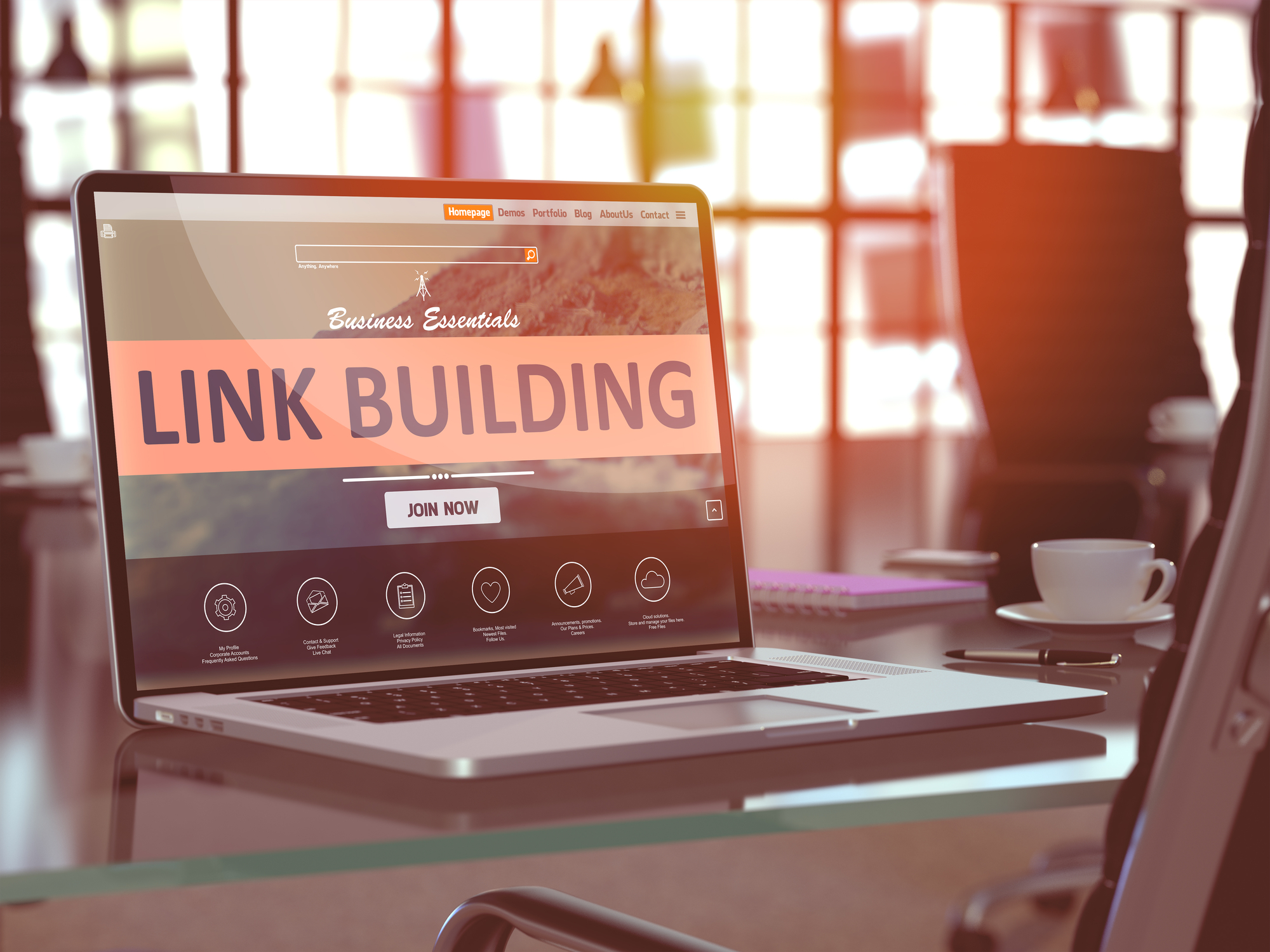 Laptop Screen with Link Building Concept.