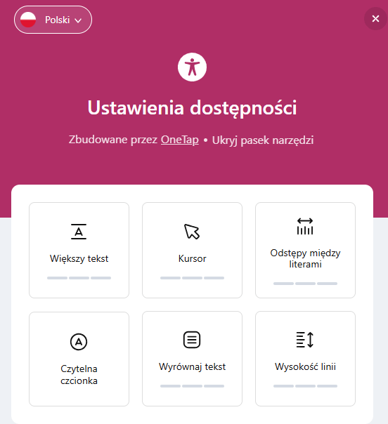 Grafika przedstawia opcje ustawień dostępności dla użytkowników z różnymi potrzebami