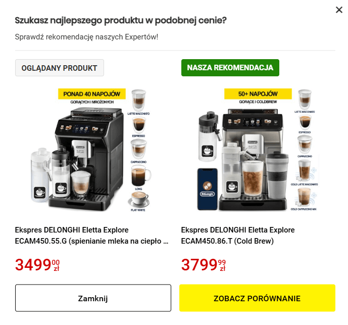 Grafika przedstawia porównywarkę produktów na stronie Media Expert