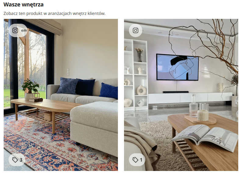 Grafika pokazuje zdjęcia produktu klientów opublikowanych na social mediach