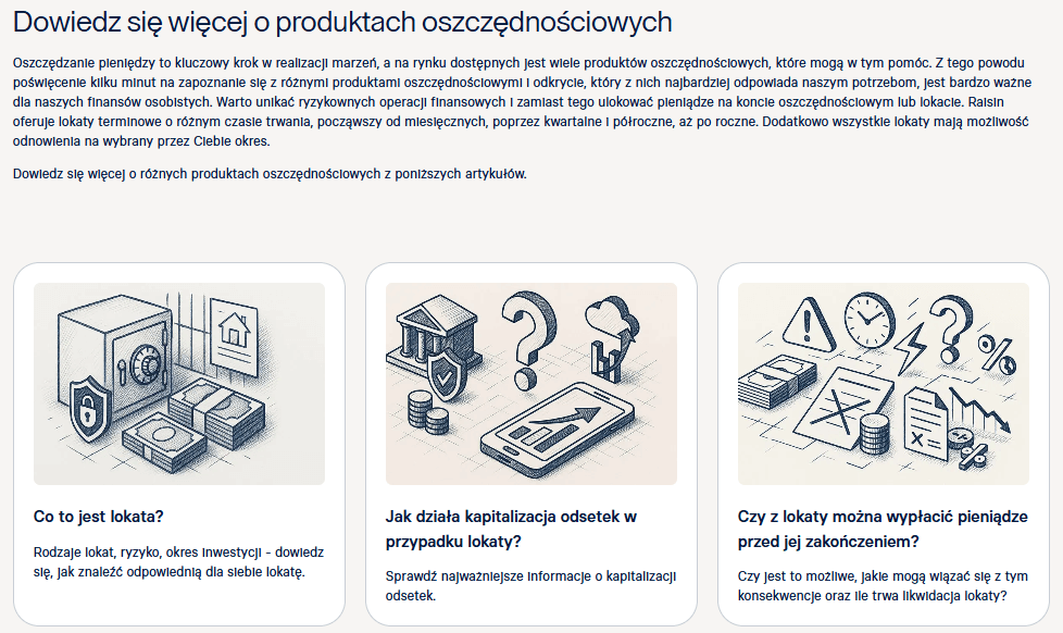 A fragment showing the appearance of the savings guide category from the Raisin knowledge base.